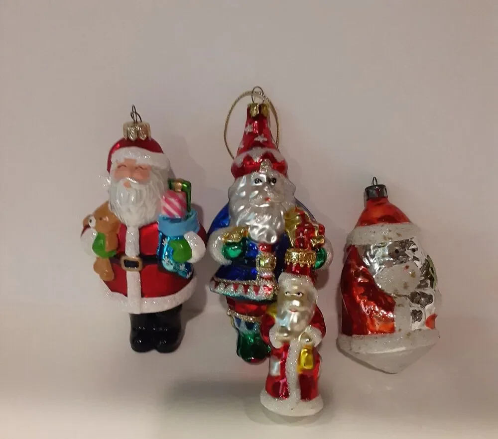 Vintage Glass Santa Set x4 Christmas Retro